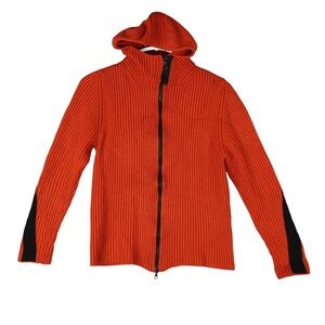 Stone Island Wool Knit Full Zip Up Hooded Sweater Womens M Orange Black Italy